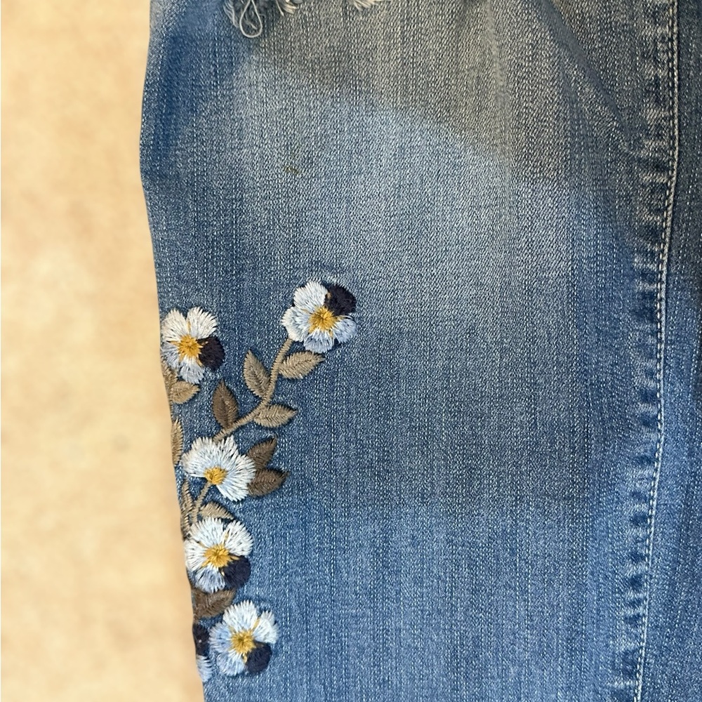 Torrid Blue Straight Leg Jeans with Floral Accents - Picture 5 of 7